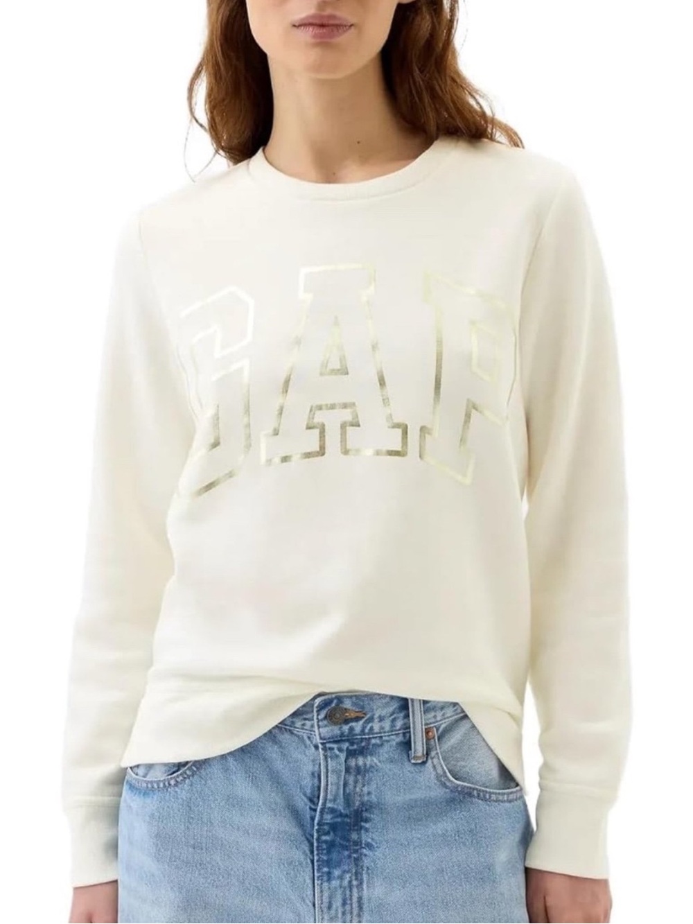 GAP Gold Logo Crewneck Sweatshirt Ivory Cream Pullover Size L